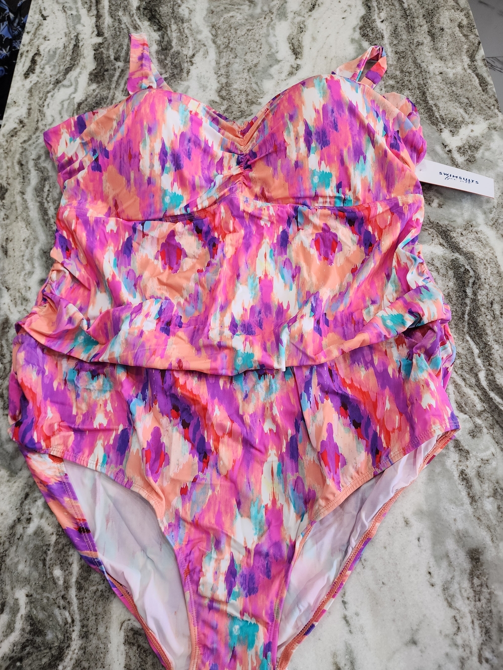 Swimsuits For All Pink, Peach & Purple One-Piece Swimsuit New With Tag